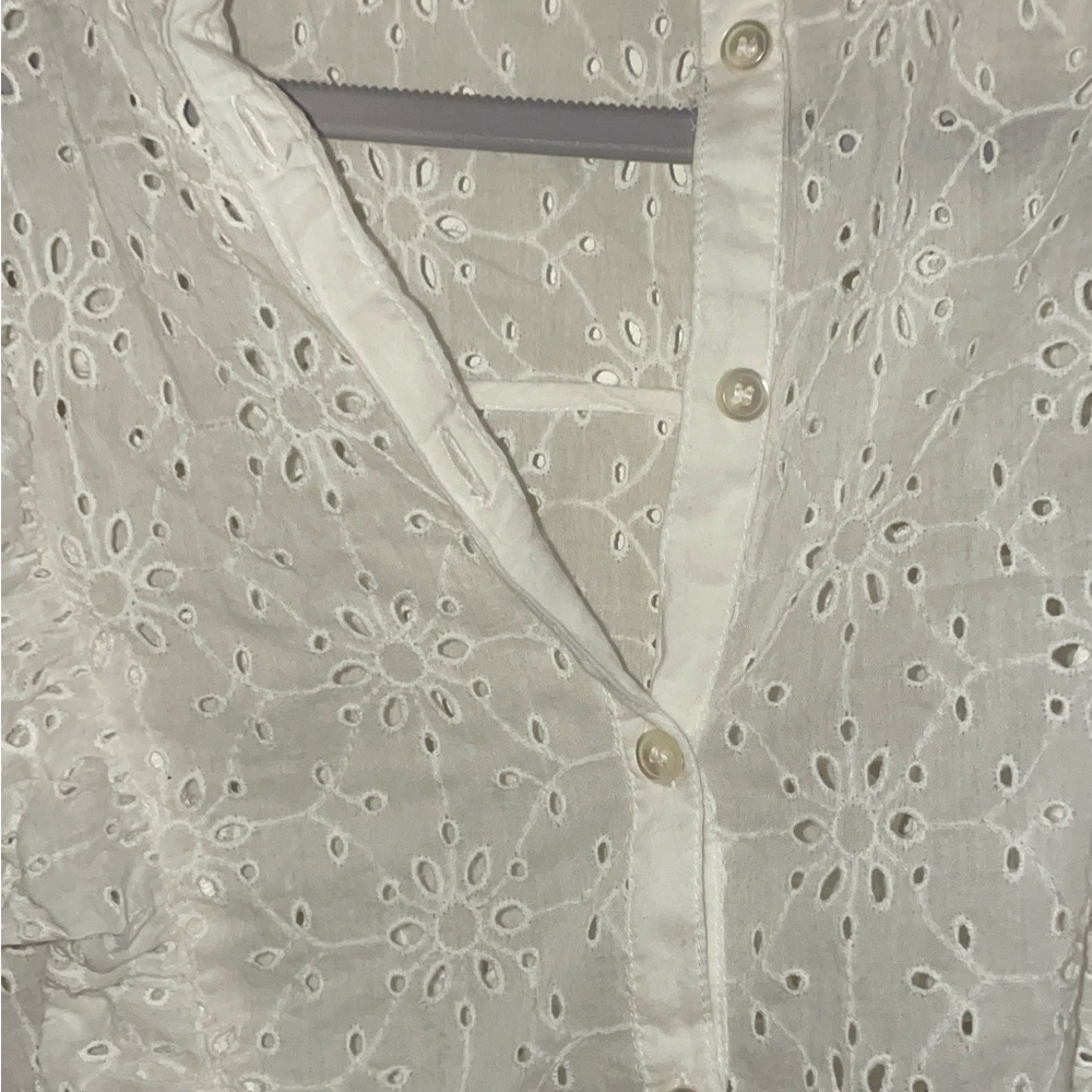Sezane White Eyelet Button-Up Blouse